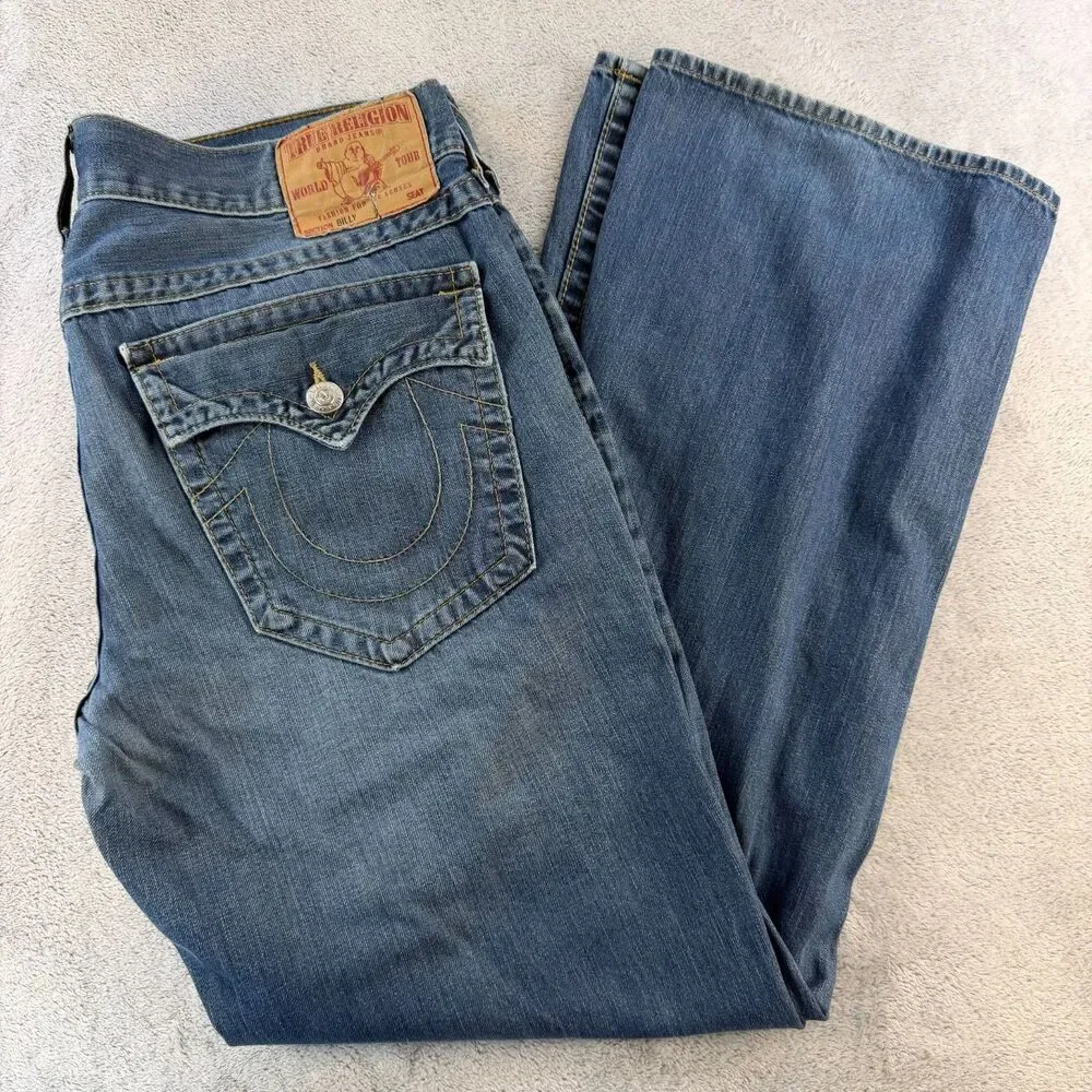 True Religion Billy Bootcut Jeans Mens 38 Blue Made USA 100% Cotton